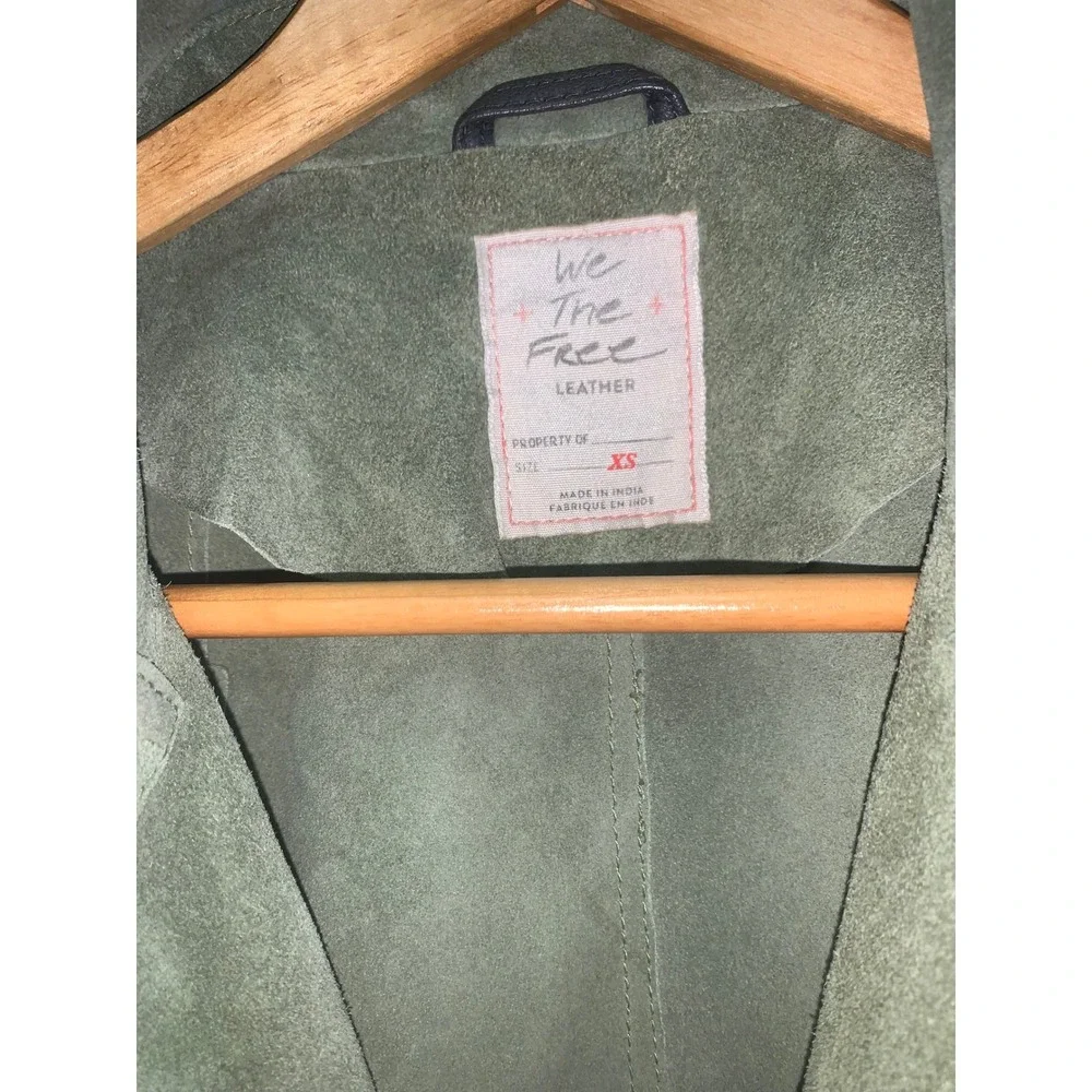 We The Free Free People Green Suede Leather MotUtility Jacket XS Brown Trimo